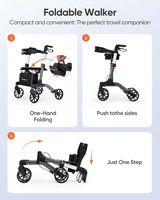 Rollator Walker with Seat, Foldable Rolling Walker with Durable Aluminum, Height Adjustable, 8" Big Wheels for All Terrain, Ergonomic Seat and Backrest,Lightweight Walkers for Seniors Adult
