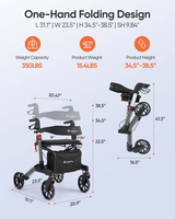 Rollator Walker with Seat, Foldable Rolling Walker with Durable Aluminum, Height Adjustable, 8" Big Wheels for All Terrain, Ergonomic Seat and Backrest,Lightweight Walkers for Seniors Adult