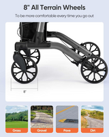 Rollator Walker with Seat, Foldable Rolling Walker with Durable Aluminum, Height Adjustable, 8" Big Wheels for All Terrain, Ergonomic Seat and Backrest,Lightweight Walkers for Seniors Adult