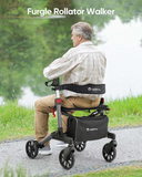 Rollator Walker with Seat, Foldable Rolling Walker with Durable Aluminum, Height Adjustable, 8" Big Wheels for All Terrain, Ergonomic Seat and Backrest,Lightweight Walkers for Seniors Adult
