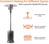 46,000 BTU Outdoor Propane Patio Heater with Wheels, Commercial & Residential,  32.1 x 32.1 x 91.3 inches (LxWxH)
