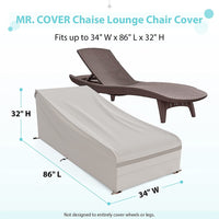 MR. COVER Chaise Lounge Cover, Patio Lounge Chair Cover, 86L x 34W x 32H Inches, Waterproof & UV Protection, Beige, Amenre Series-2Pieces