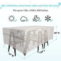 MR. COVER Patio Furniture Cover Waterproof, Rectangular Outdoor Table and Chair Cover, 138 L x 76 W x 30H Inches, Rip-Resistant and UV-Protection, Beige, Amenre SeriesPTS201138