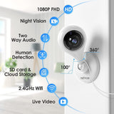 Netvue Indoor Camera, 1080P FHD 2.4GHz WiFi Pet Camera, Home Camera for Pet/Baby/Nanny, Dog Camera 2-Way Audio, Indoor Security Camera Night Vision, AI Human Detection, Cloud Storage/TF Card, White